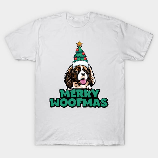 Merry Woofmas Funny Cavalier Dog Christmas T-Shirt by Way Down South